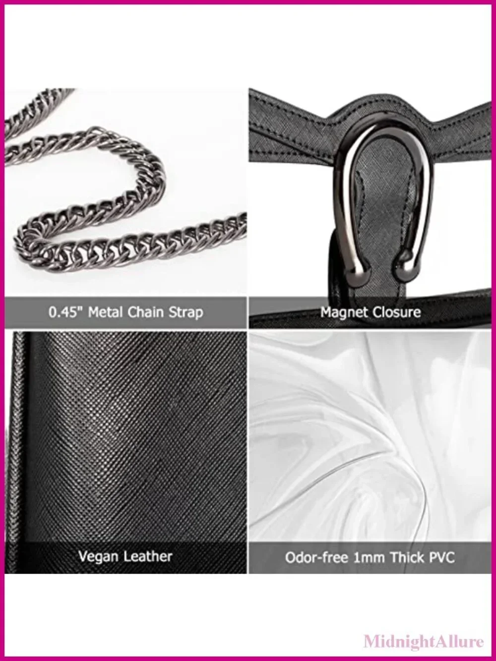Clear PVC Stadium Approved Hobo Handbag Chain Strap Vegan Leather